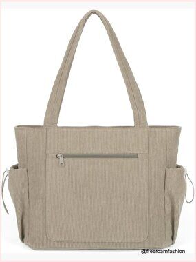 Large Corduroy Tote Bag Travel Shoulder Work Handbag Everyday Hobo